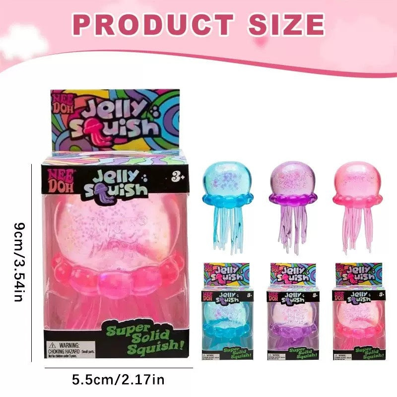 Jellyfish Squishy Stress Relief Toy, Nee Doh Style Super Solid Squeeze Toy, Soft Glitter Jelly Squish Fidget Toy for Kids Adults, Anxiety Relief, Party Favor