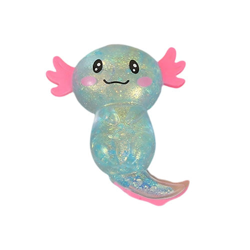 Glitter Axolotl Squishy Stress Ball, Kawaii Sparkle Water Filled Soft Slow Rising Squeeze Fidget Sensory Toy for Stress & Anxiety Relief