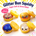Cute Glitter Steamed Bun Squishy Toys, 4 Pack Kawaii Water Filled Sparkle Squeeze Stress Balls, Soft TPR Fidget Sensory Toy for Anxiety Relief, Kids Party Favor Gift with Mini Bamboo Steamer Box
