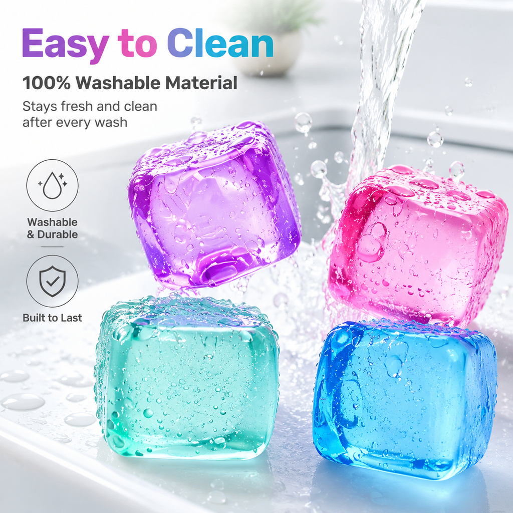 4 Pack Crystal Jelly Ice Cube Squishy Stress Balls, Transparent Bubbly Water Filled Squeeze Fidget Toys, Super Soft TPR Sensory Toys for Anxiety Relief Kids Party Favors