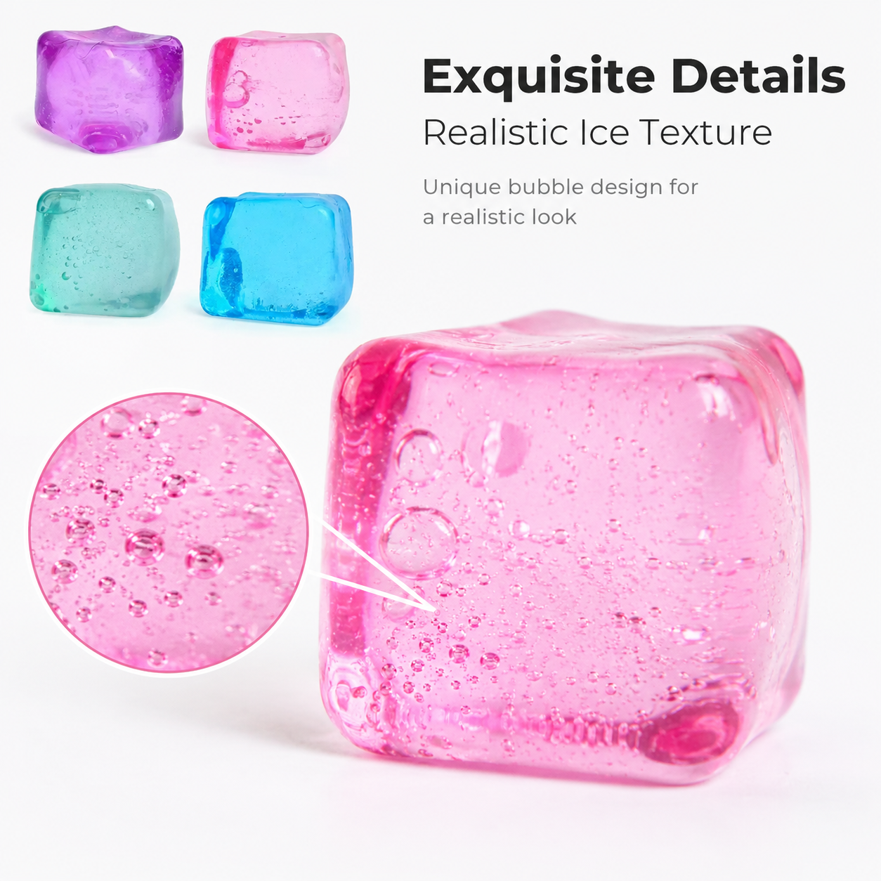 4 Pack Crystal Jelly Ice Cube Squishy Stress Balls, Transparent Bubbly Water Filled Squeeze Fidget Toys, Super Soft TPR Sensory Toys for Anxiety Relief Kids Party Favors