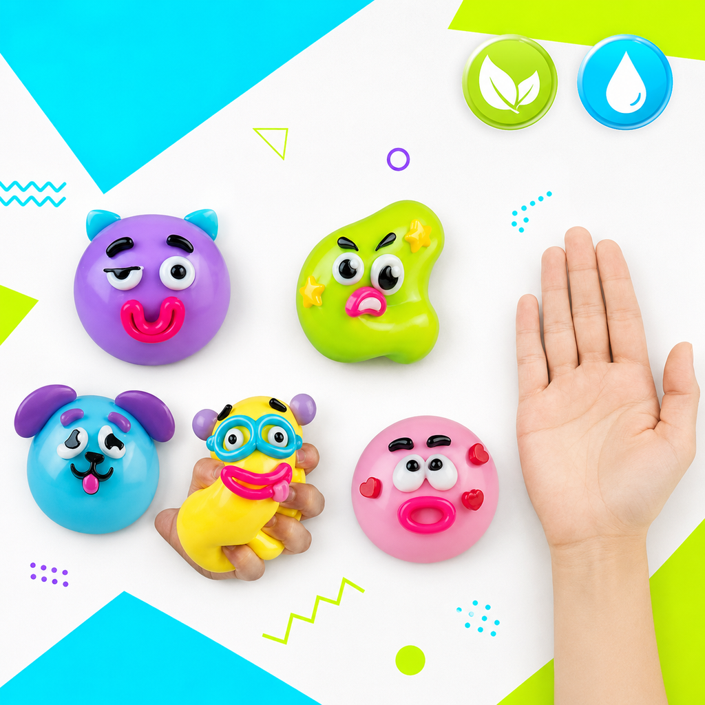 Cartoon Funny Face Squishy Stress Balls DIY, 5 Pack Colorful Soft TPR Squeeze Fidget Toys, Cute Emotion Vent Sensory Toys for Kids Adults Anxiety Relief, Party Favor Birthday Gift